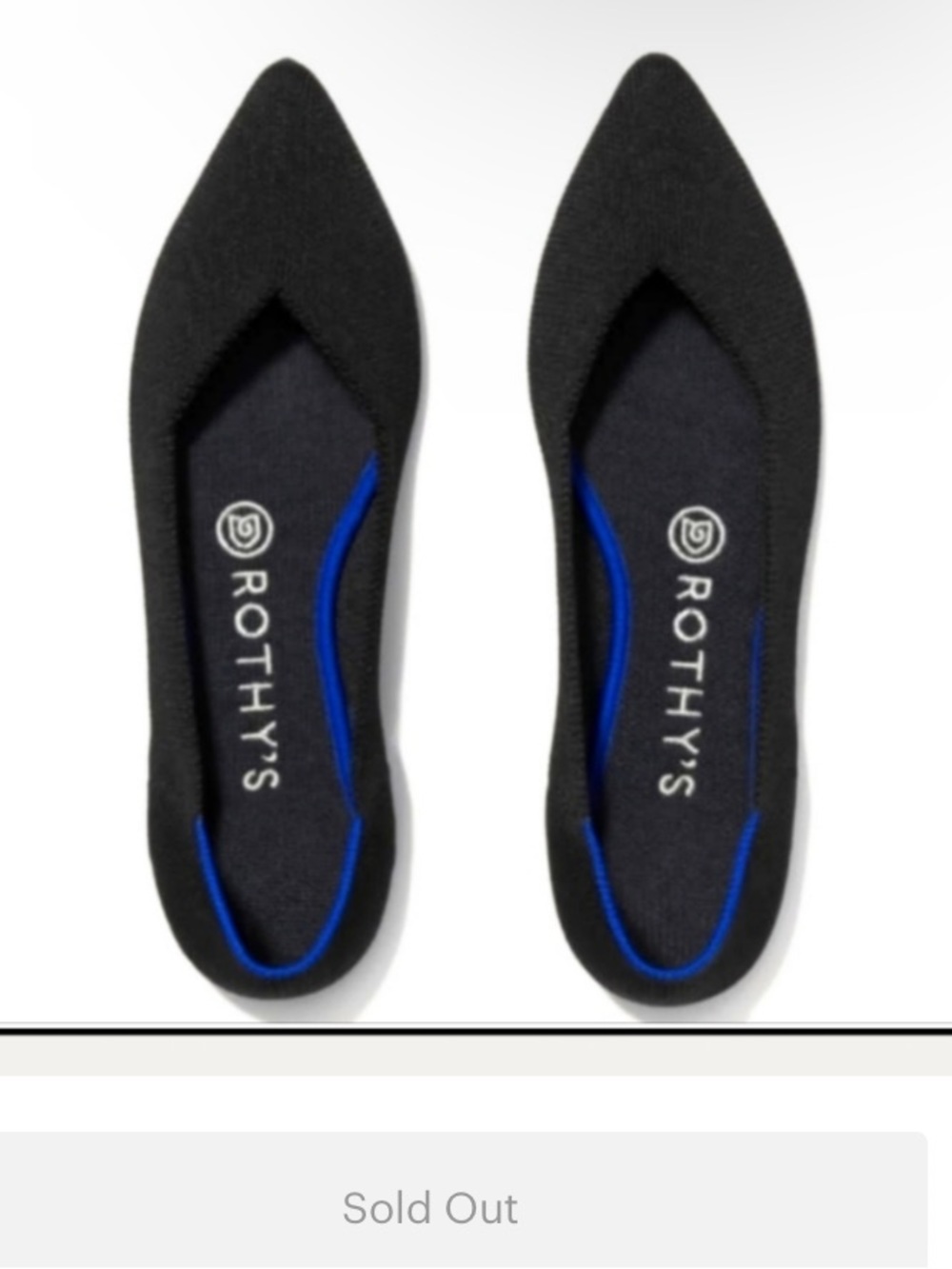 Rothy's Black Pointed Knit Slip-On Flats with Blue Trim